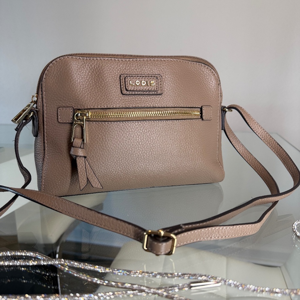 Purse Crossbody Leather - LODIS CROSSBODY - Tan with design inside
